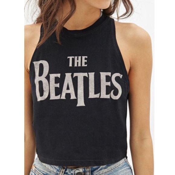 The Beatles Tops - Forever 21 The Beatles cropped muscle tank black